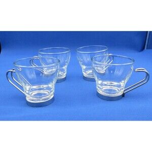 Bormioli Rocco Espresso Cups 4 Clear Glass w/removable Stainless Steel Handle